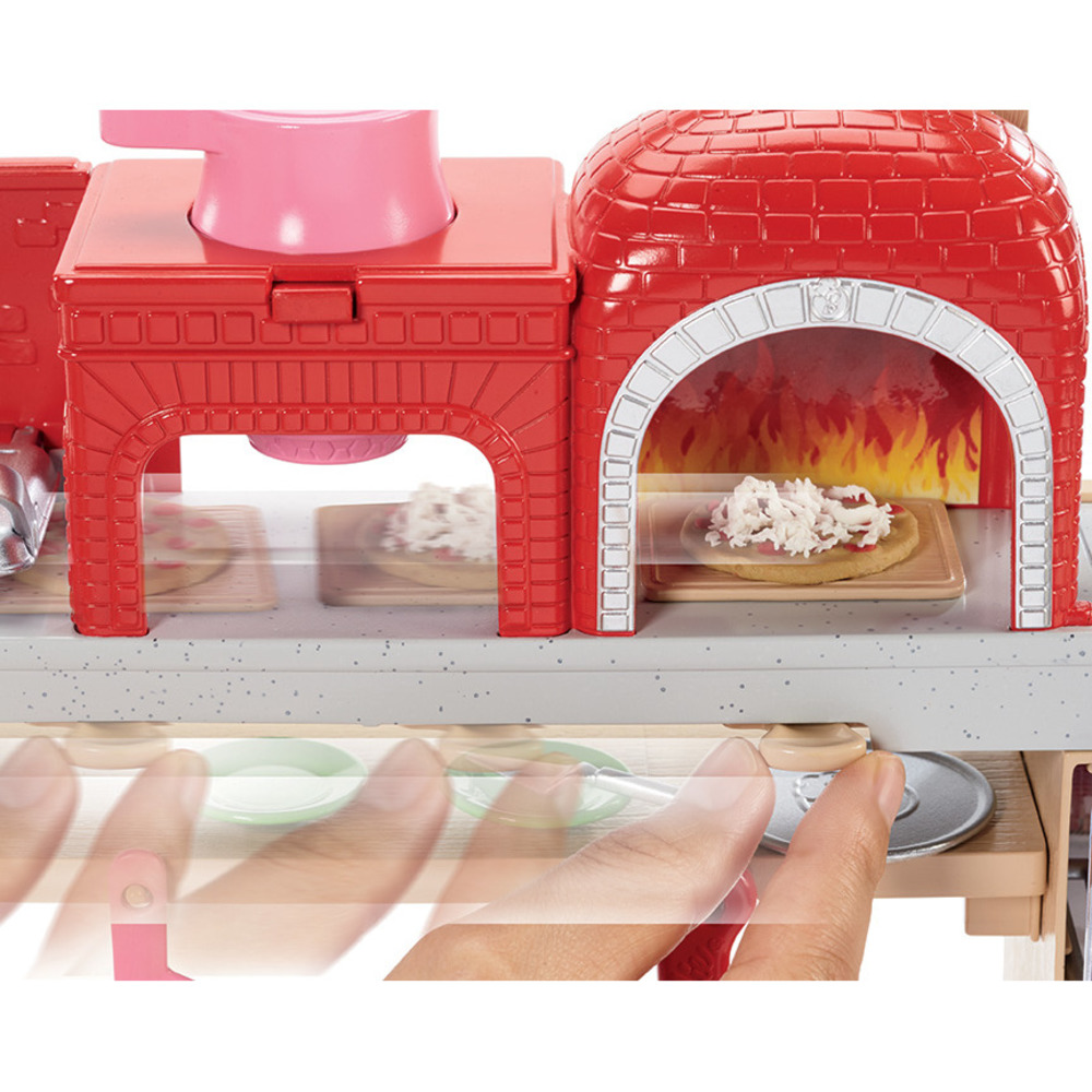 Forno e Pasta da Modellare Giocattolo per Bambini 3 Barbie la Pizzeria con Bambola Anni FHR09 Tavolo per Le Pizze